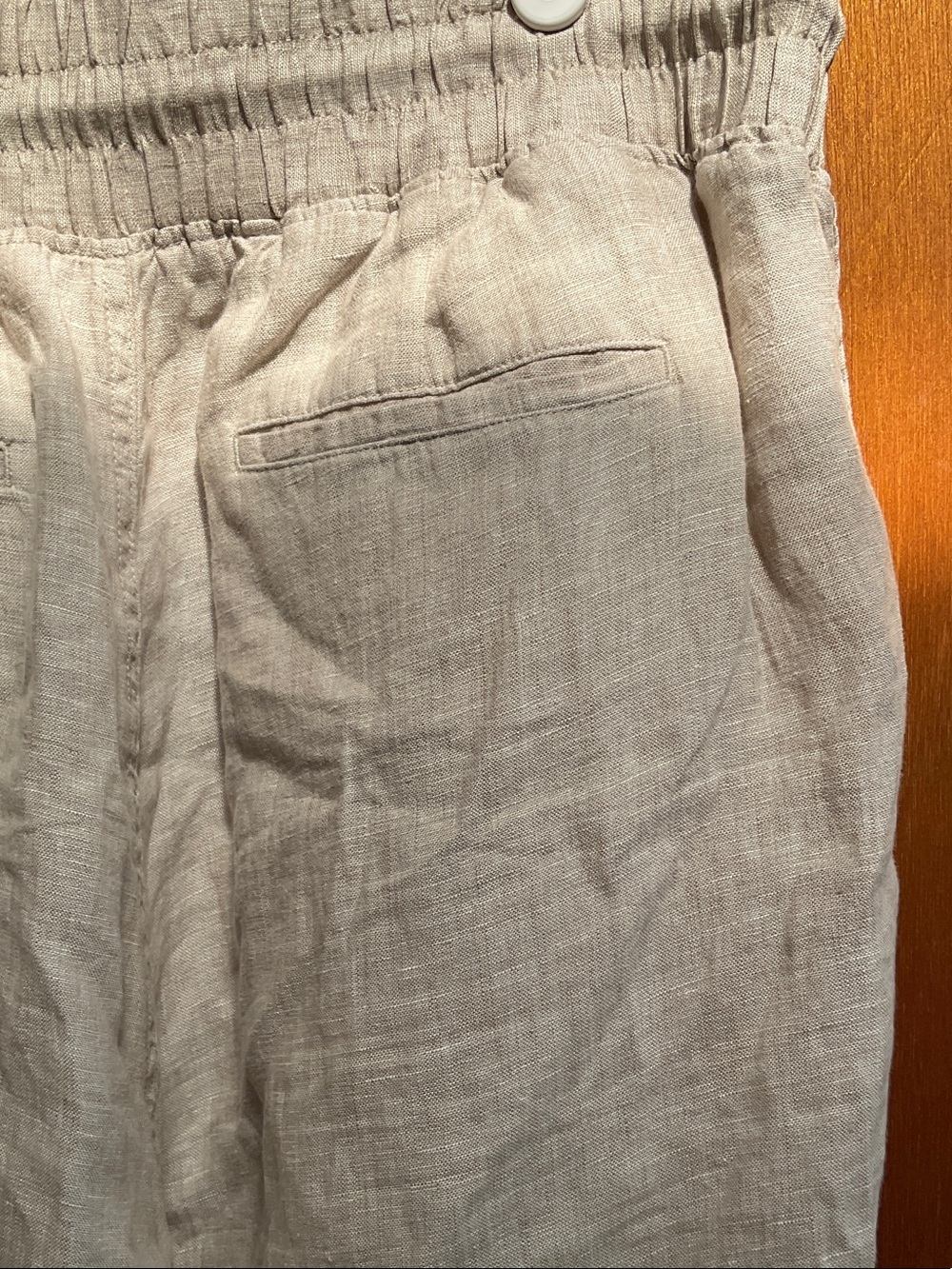 Quince Light Beige Wide-Leg Linen-Blend Drawstring Pants - Picture 4 of 4
